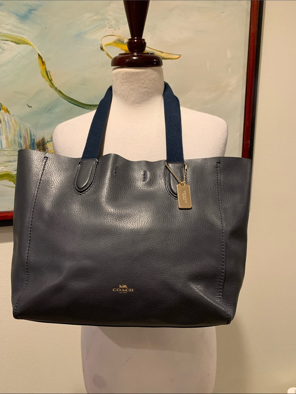 Coach Derby tote, navy pebbled leather.